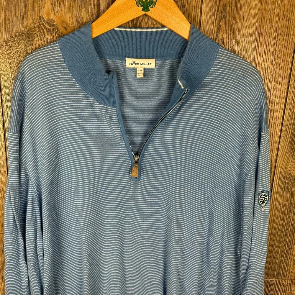 Peter Millar Crown Soft Quarter Zip Pullover Sweater Luxe Casual Striped Men XXL